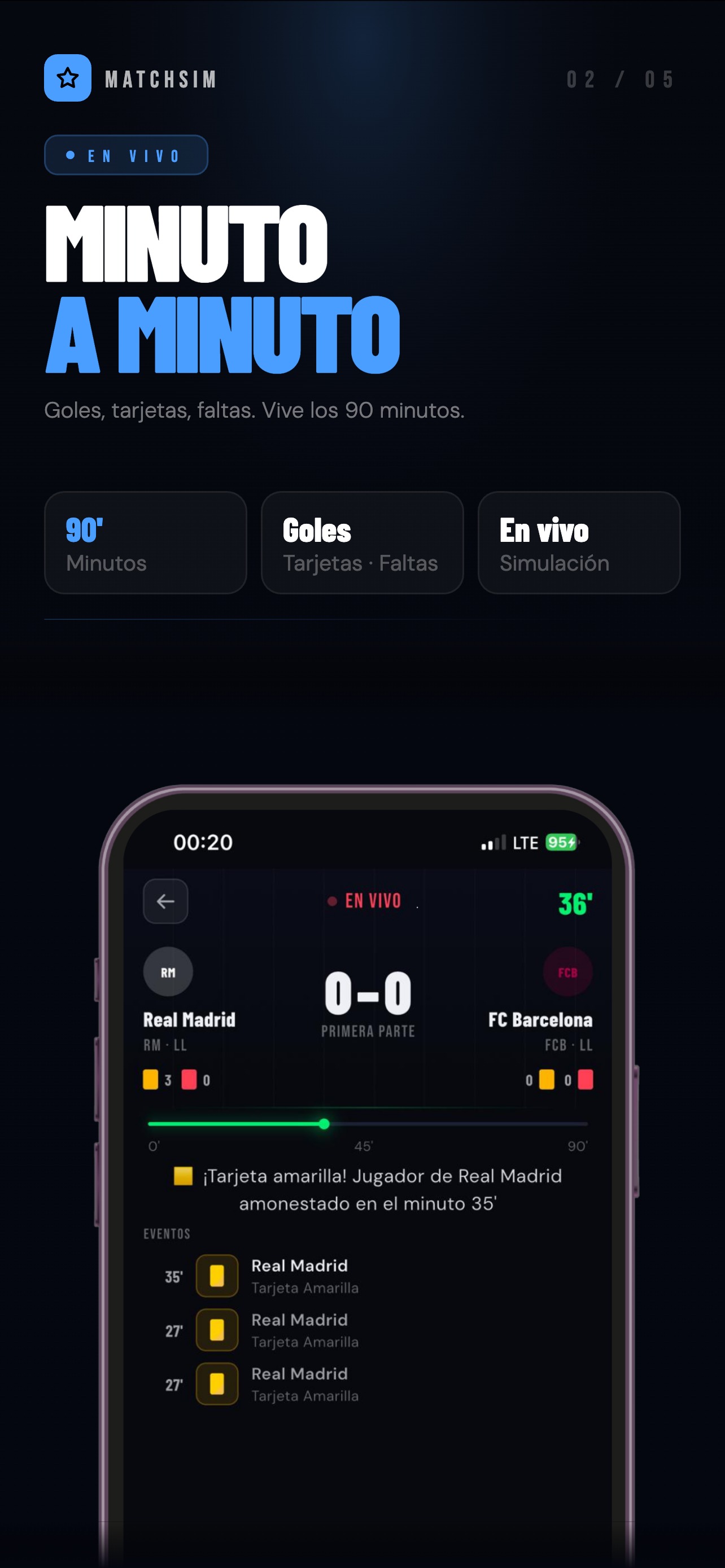 Simulacion en vivo con goles, tarjetas, tiempo real