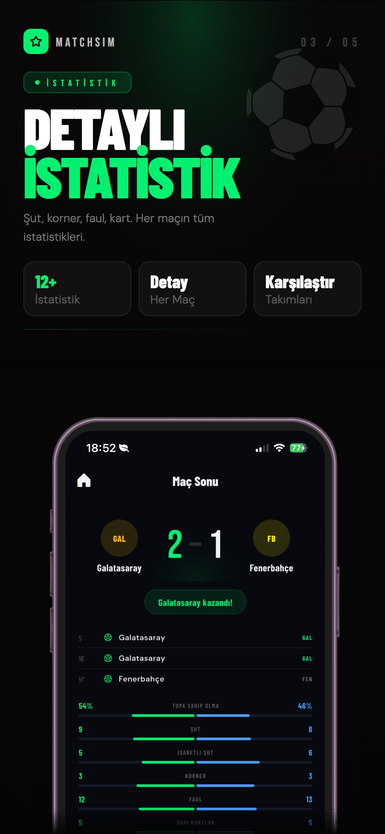 Detaylı Maç İstatistikleri, şut faul topa sahip olma